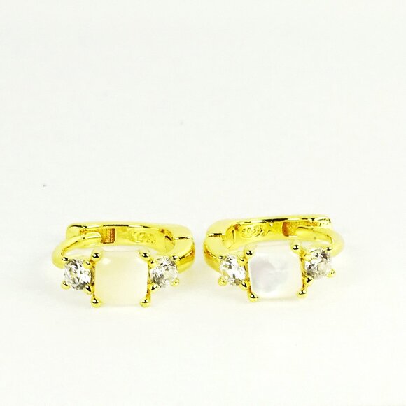 SAVVY CIE JEWELRY June Birthstone Gold Plated MOP & Clear CZ Hoop Earrings - Picture 3 of 10